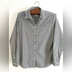 CQR Women's Black White Gingham Shirt Long Sleeve Button Front Medium Chest 38"
